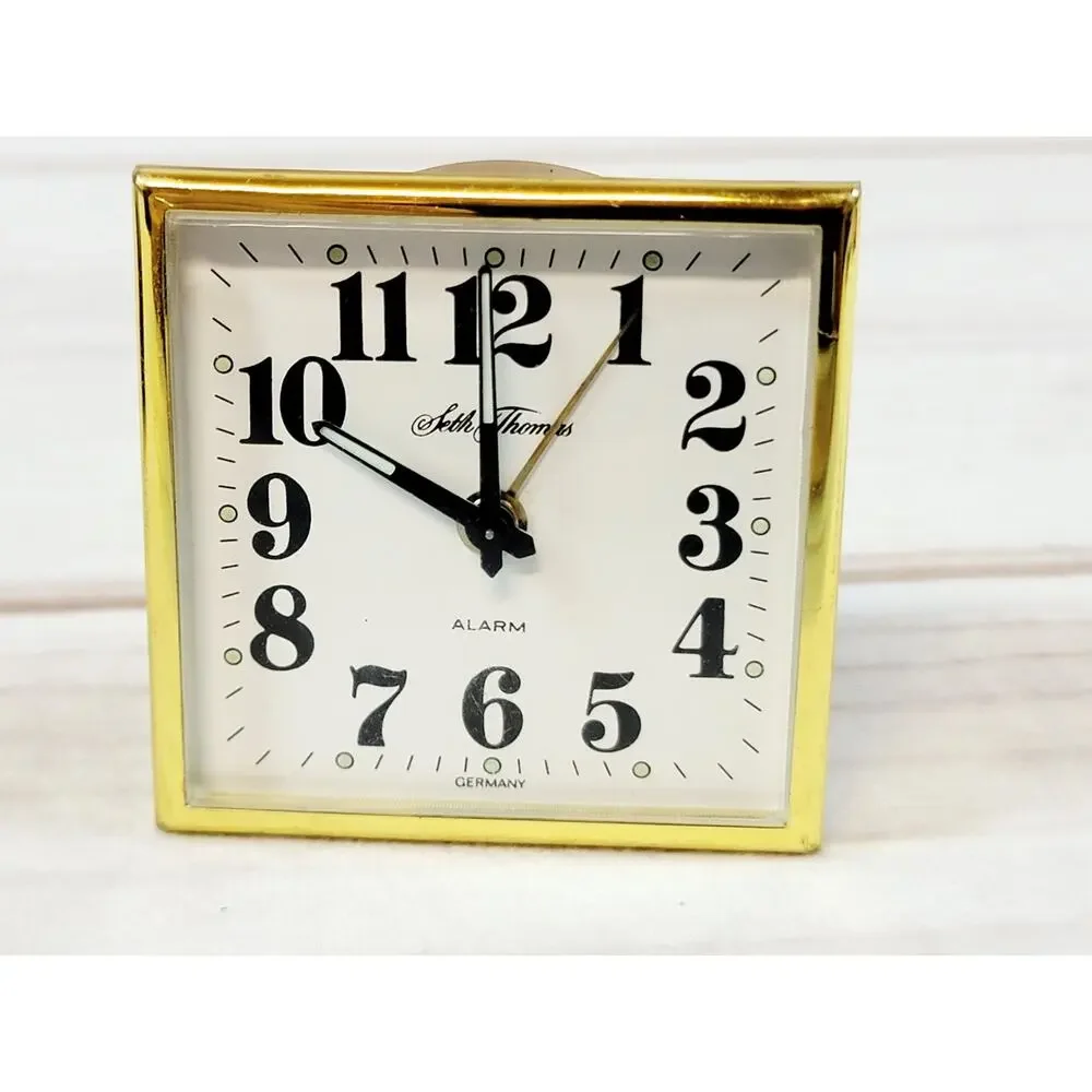Vintage Seth Thomas Travel Alarm Clock Brown Case Germany READ